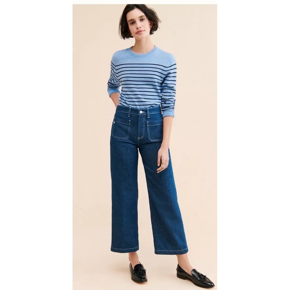 Anthropologie x AG Kassie Straight Leg Jeans Dark Indigo High Rise